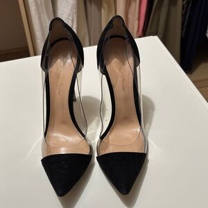 Gianvito Rossi Black Pointed Clear PVC and Suede Pumps
